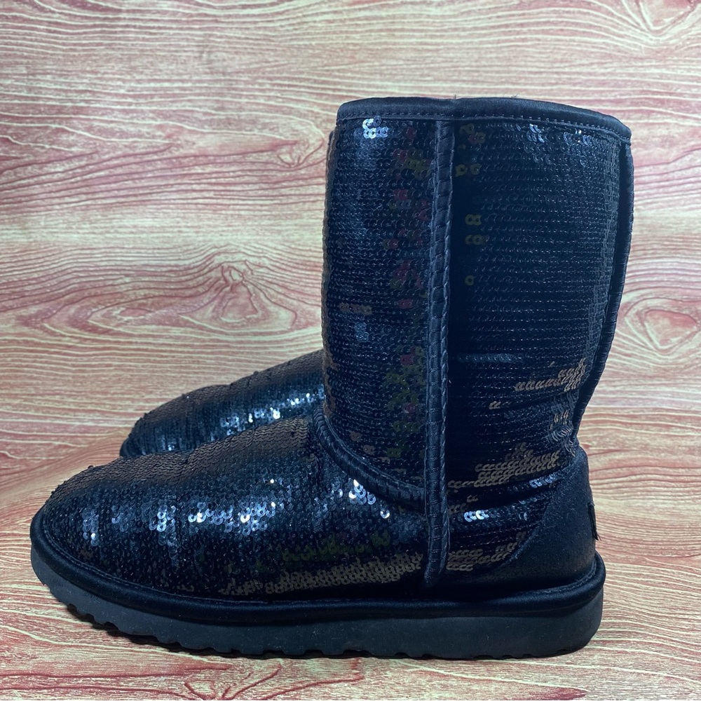 UGG Classic Short Sequin Black Sheepskin Snow winter Boots 8